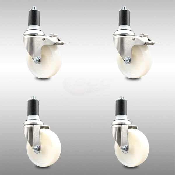 Service Caster 4 Inch 316SS Nylon Swivel 1-5/8 Inch Expanding Stem Caster Lock Brake SCC, 2PK SCC-SS316TTLEX20S414-NYS-2-S-2-158 - main